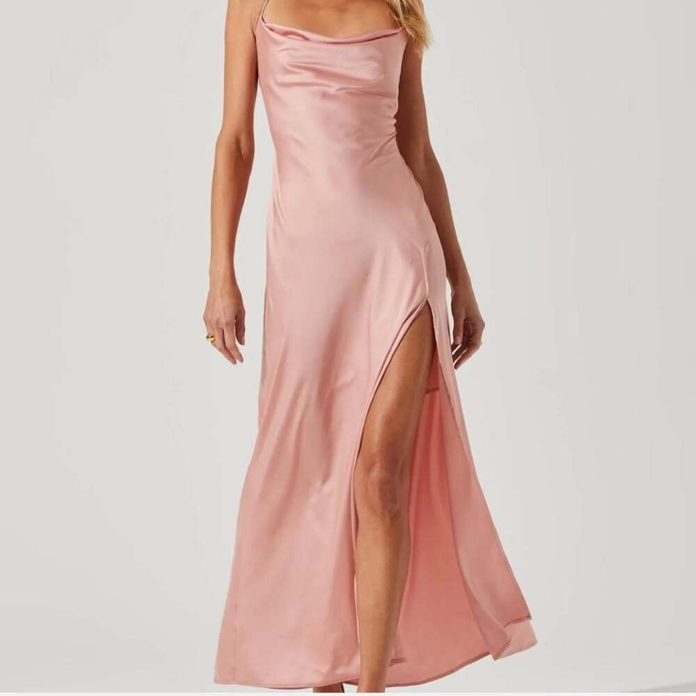 ASTR the Label Palisades Cowl Neck Maxi Dress, Blush Pink Silk-Look — Size S